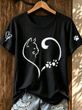 Women'S Fun And Cute Cat Claw Printed Round Neck T-Shirt