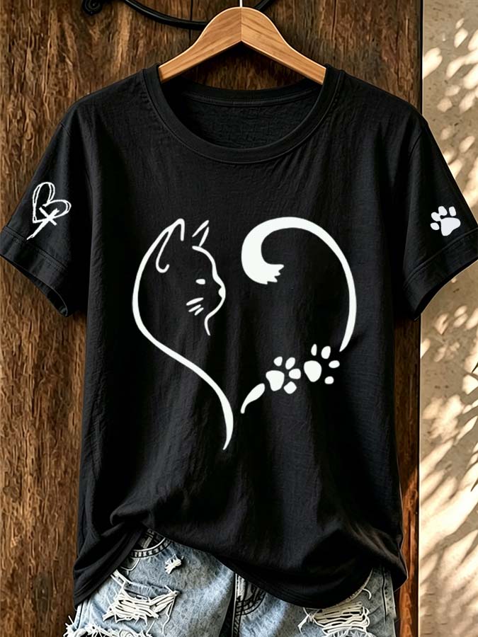 Women'S Fun And Cute Cat Claw Printed Round Neck T-Shirt