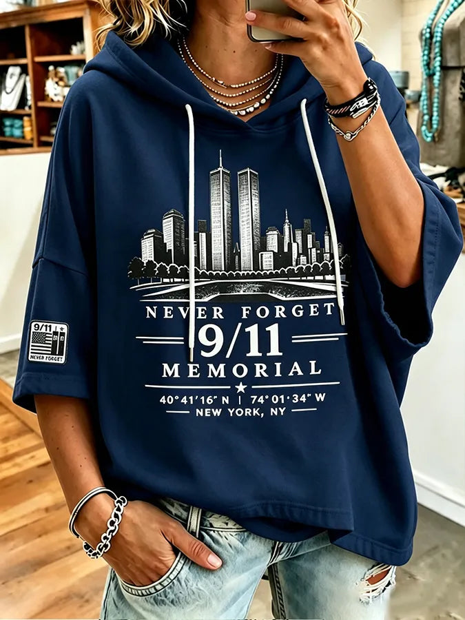 🕯️Women's Retro  9.11 Never Forget Print  Hooded Sweatshirt