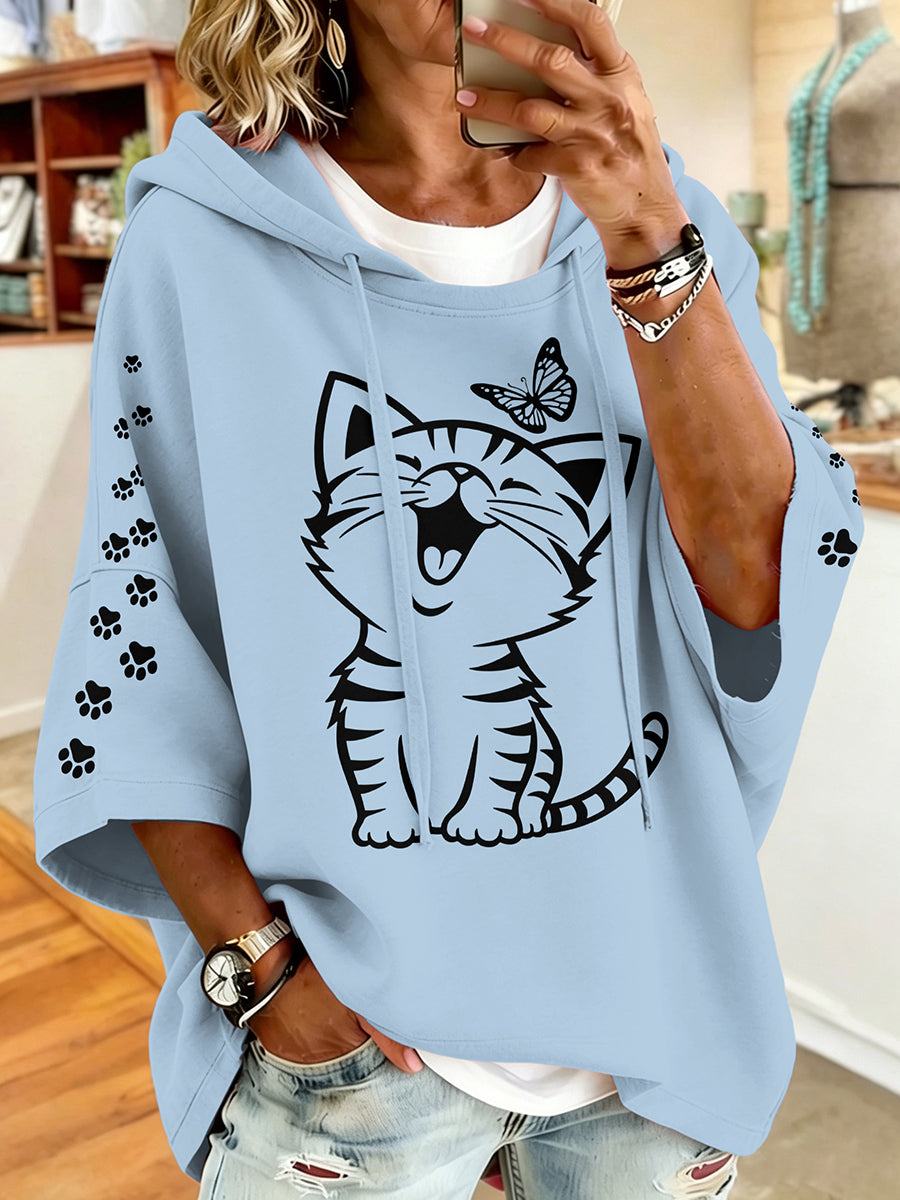 Women'S Vintage Cat Print Hoodie