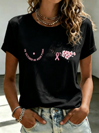 Women's Casual Breast Cancer Awareness Printed T-Shirt