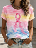 Women's pink tie breast cancer awareness print round neck short sleeve T-shirt