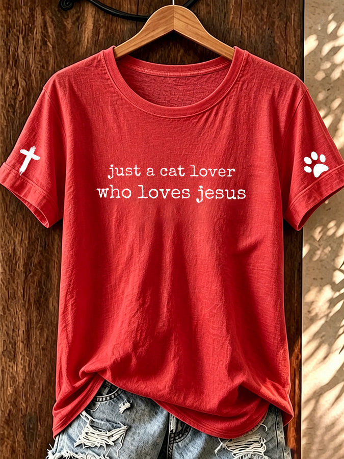 Women's Love Cat Jesus Printed Casual T-shirt