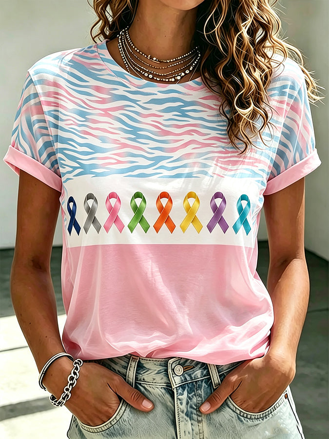 Women's Retro Fight Cancer In All Colors Printed T-shirt