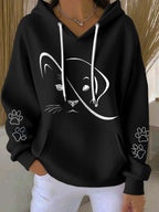 Women'S Cute Cat And Dog Print Hooded Knitted Long Sleeved Sportswear