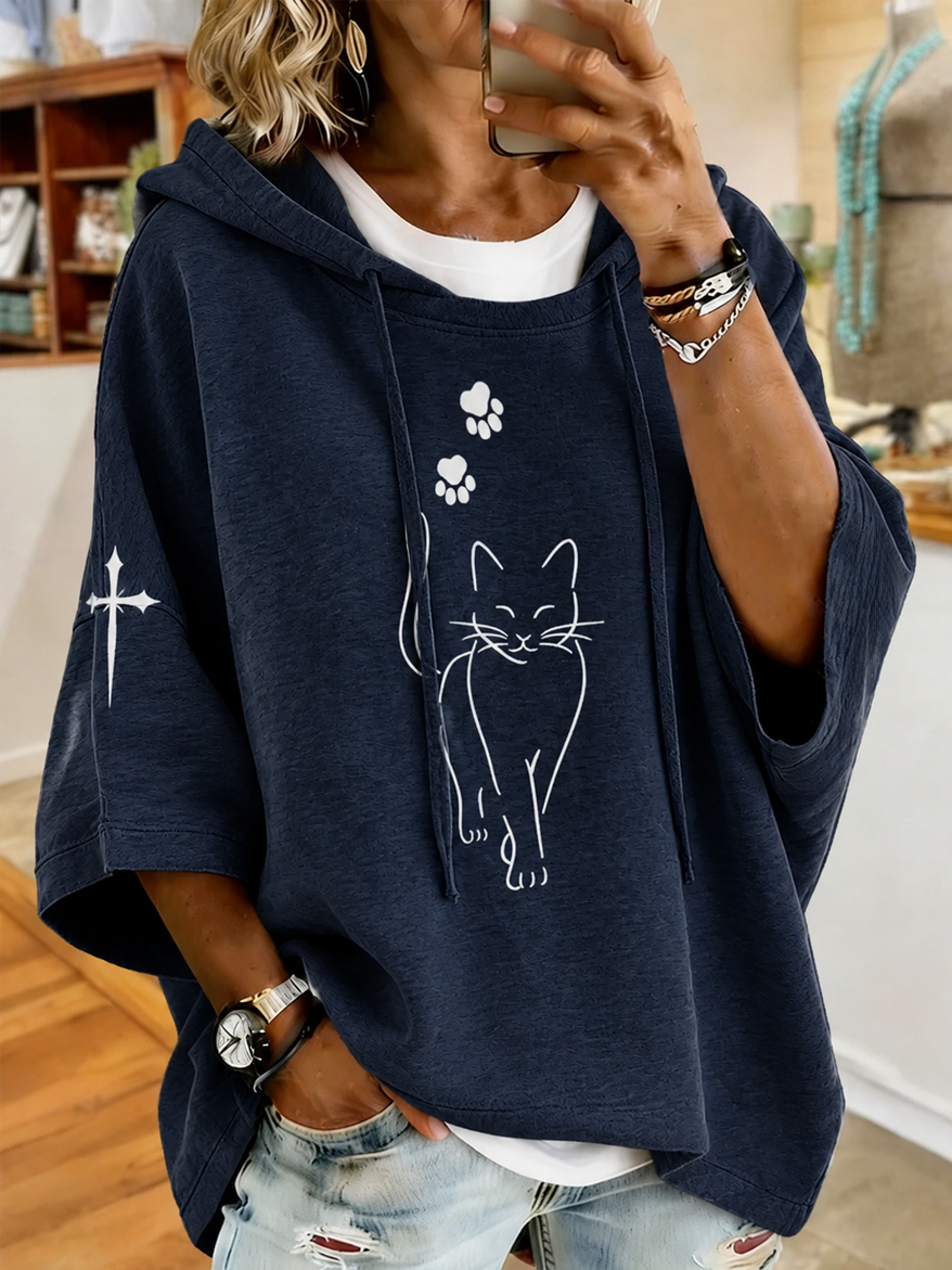 Women'S Faith Cat Printed Casual Hoodie