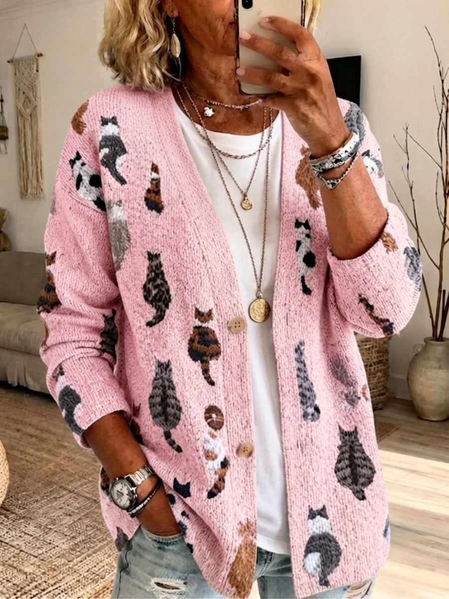 Women's Animals Cat Printed Fashion Cardigan Top