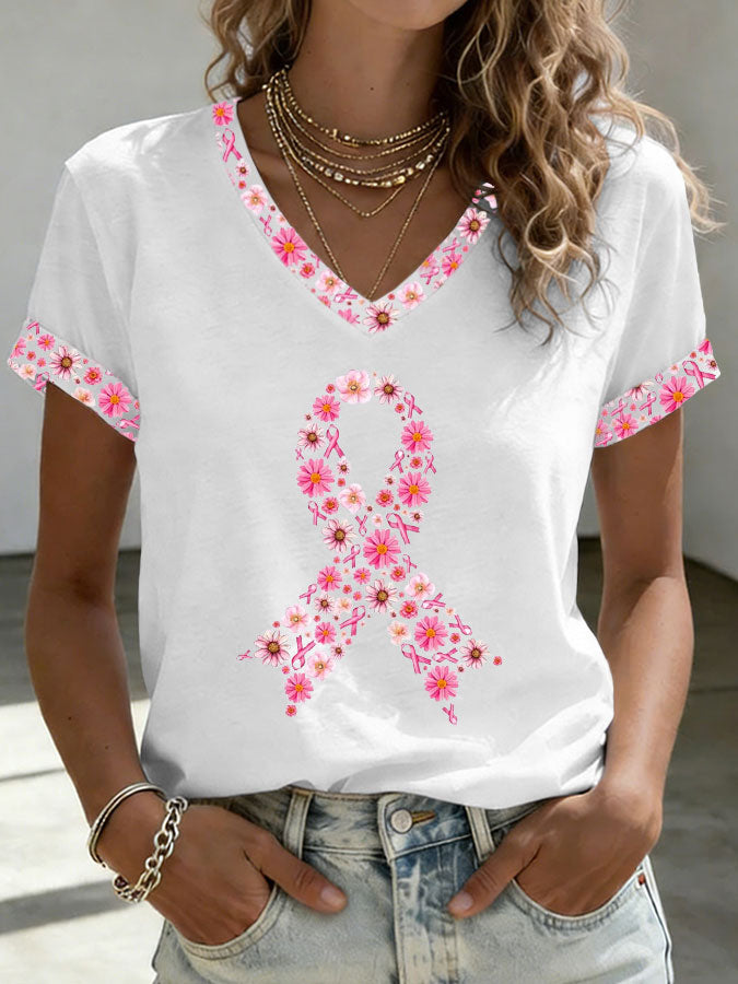 Women'S Breast Cancer Awareness Printed Casual T-Shirt