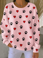 Women'S Heart Paw Print Casual Round Neck Long Sleeved Sweatshirt