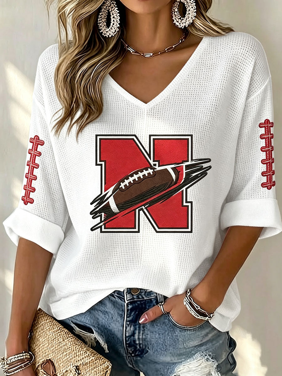 Women'S Football Print Waffle  Top