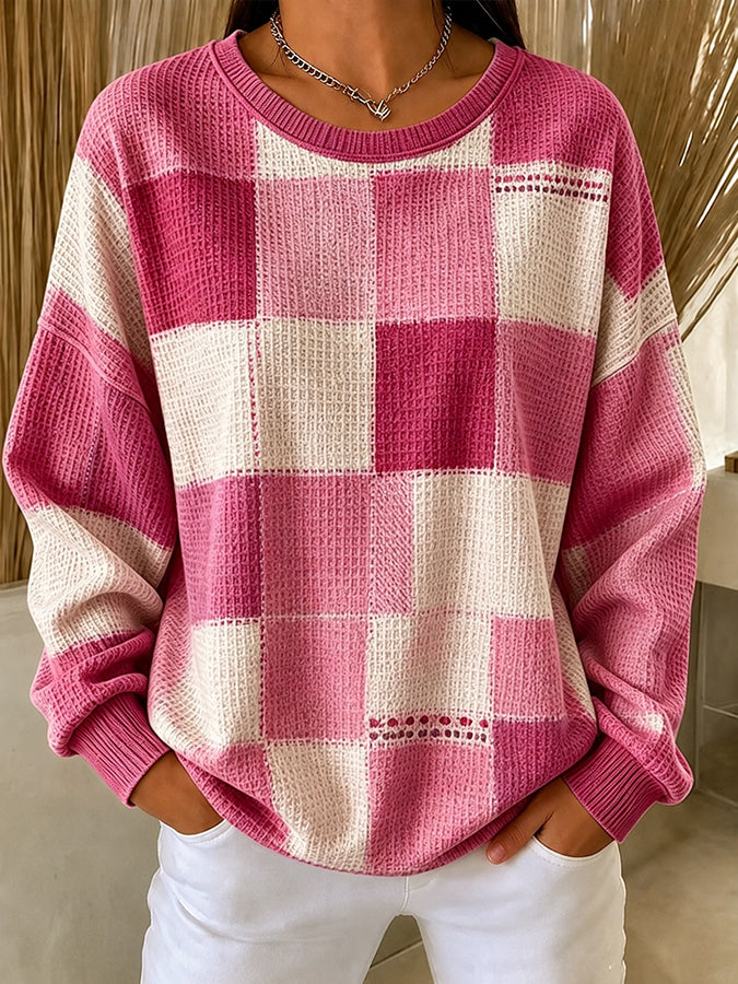 Women's Casual Plaid Art Waffle Top