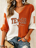 Women'S College Rugby Printed Waffle V-Neck Top