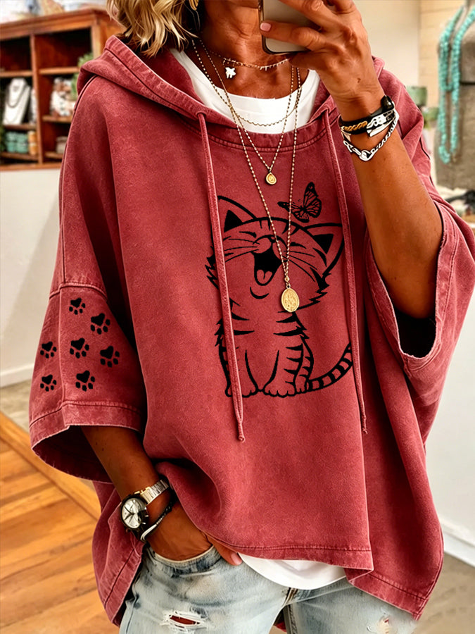Women'S Casual Cat Paw Patch Hoodie