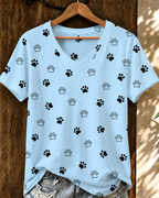 Women'S Cat Printed V-Neck T-Shirt