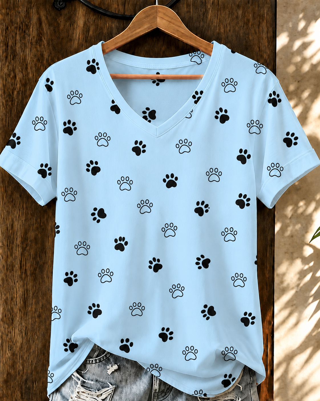 Women'S Cat Printed V-Neck T-Shirt