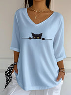 Women'S Cat Printed Casual T-Shirt