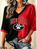 Women's University Football Print Waffle Top