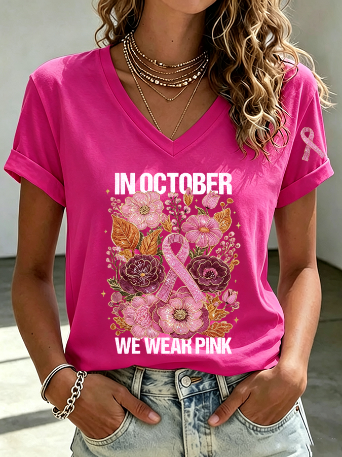 Women's In October We Wear Pink  Print T-shirt