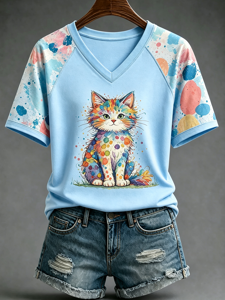 Women's Funny Cat V-Neck T-Shirt