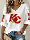 Women's Football Print Waffle Top