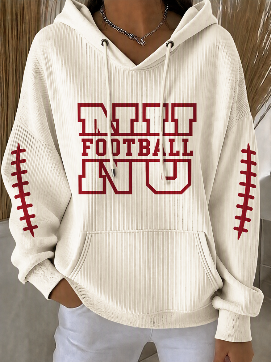 Women'S Football Print Hooded Sweatshirt