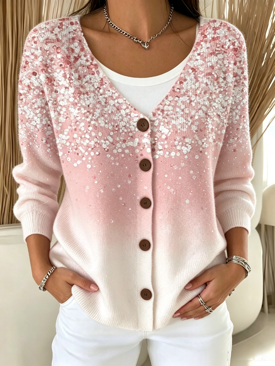 Women's Pink Art Printed Casual Cardigan
