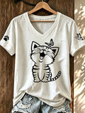 Women'S Fun Cat Simple Printed T-Shirt