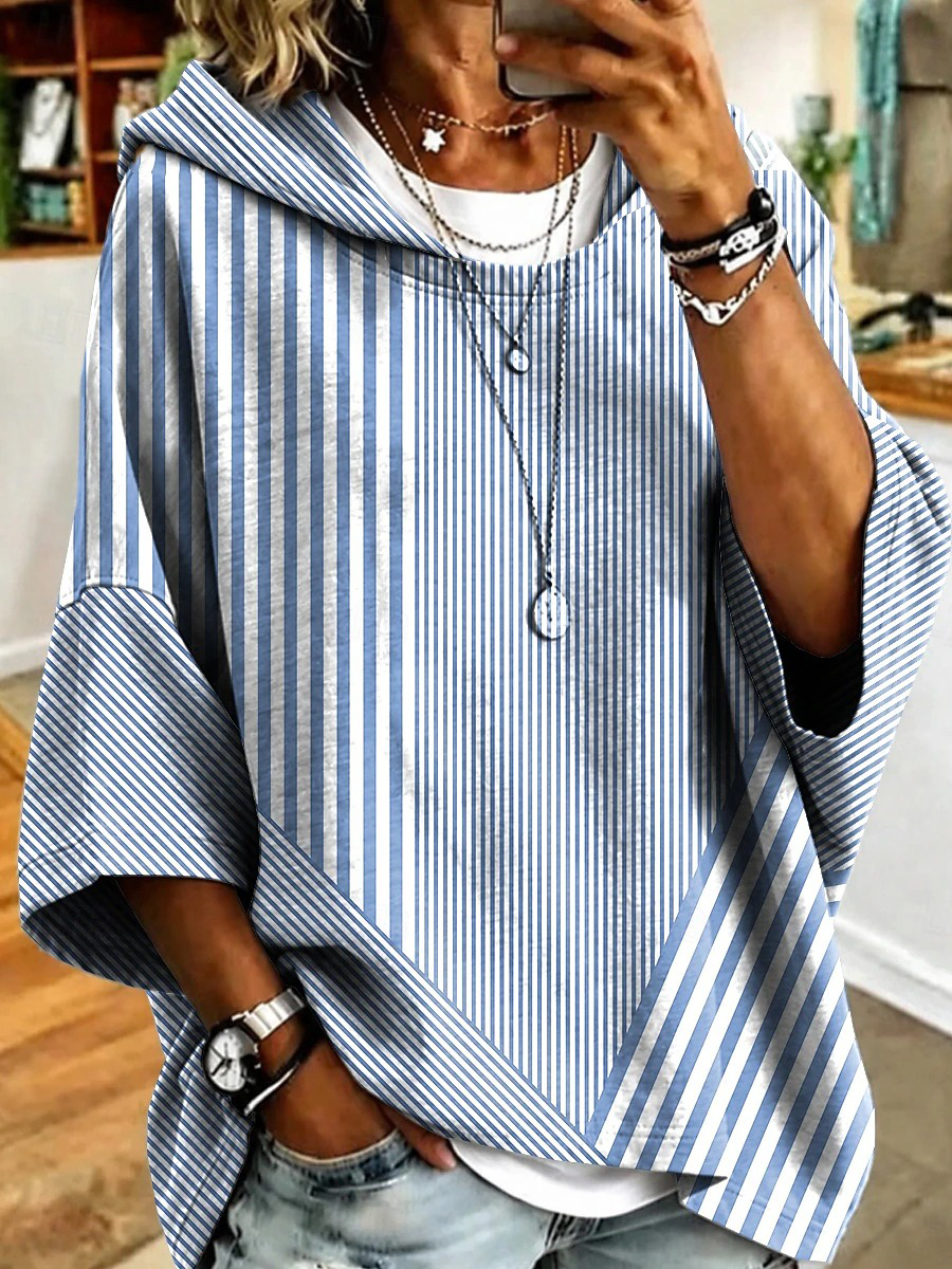 Women's Casual Striped Patch Hoodie