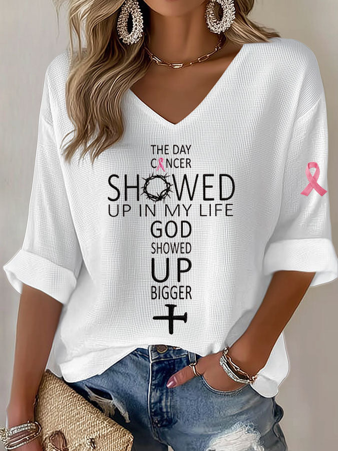 Women'S Breast Cancer Faith Printed Waffle T-Shirt