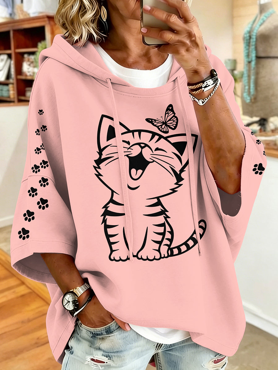 Women'S Vintage Cat Print Hoodie