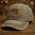 America 250th Anniversary 1776-2026 Embroidered Baseball Cap for Men Vintage Washed Gray Relaxed Fit Daily Casual Outdoor Spring Summer Fall Headwear Patriotic Liberty Bell American Flag Decorated Hat