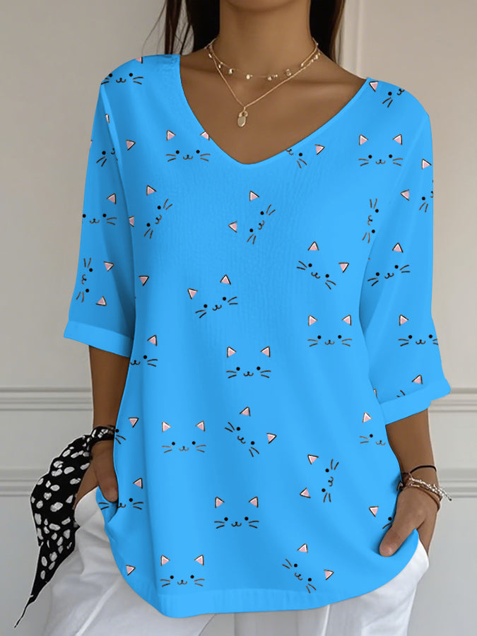 Women'S Cat Printed Casual T-Shirt
