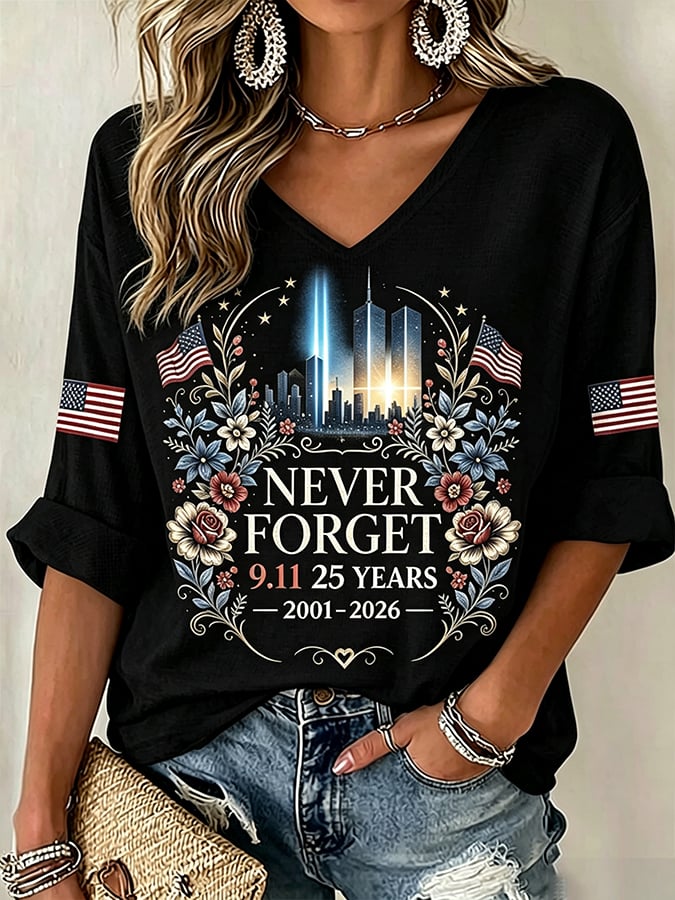 Women's 9.11 Never Forget Printed Casual Tops