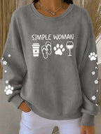 Women's cat print ribbed round neck sweatshirt