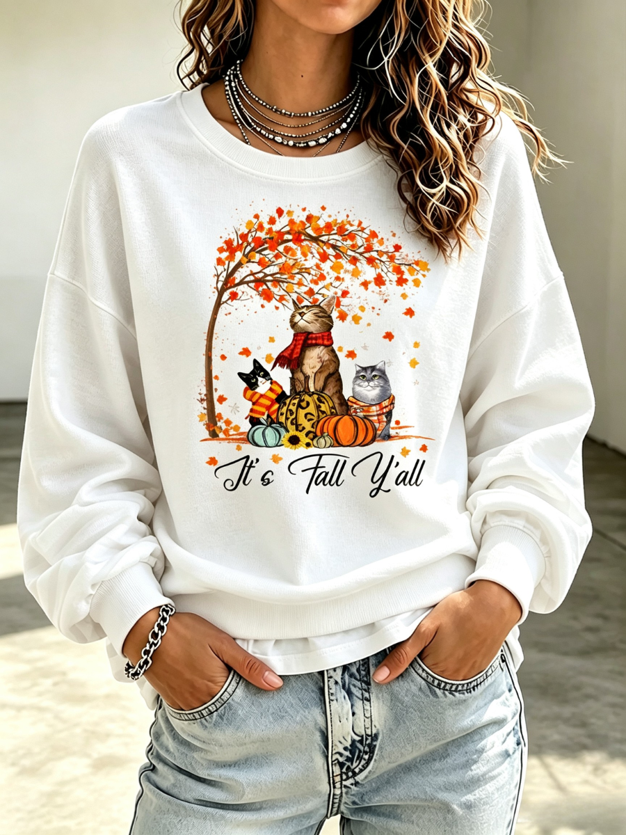 Women's Animals Cat Printed Fashion Casual Sweatshirt