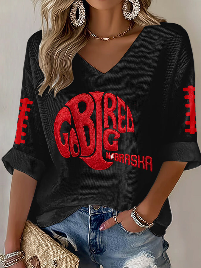 Women'S Football Print Waffle Top