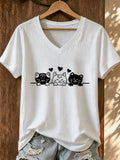 Women'S Cat Heart Print T-shirt