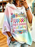 Women'S Casual Cancer Promotion Month Multi Color Round Print Printed Hoodie