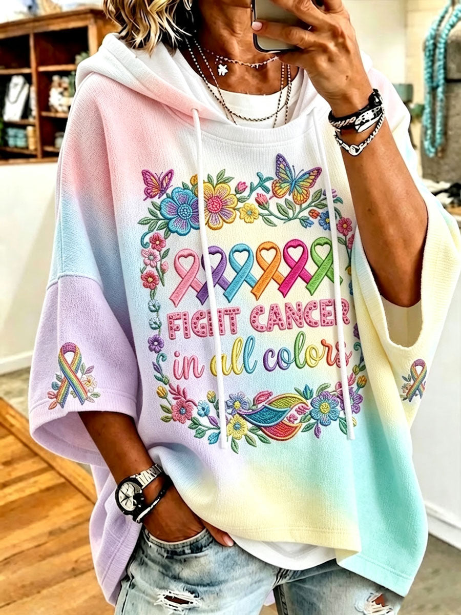 Women'S Casual Cancer Promotion Month Multi Color Round Print Printed Hoodie