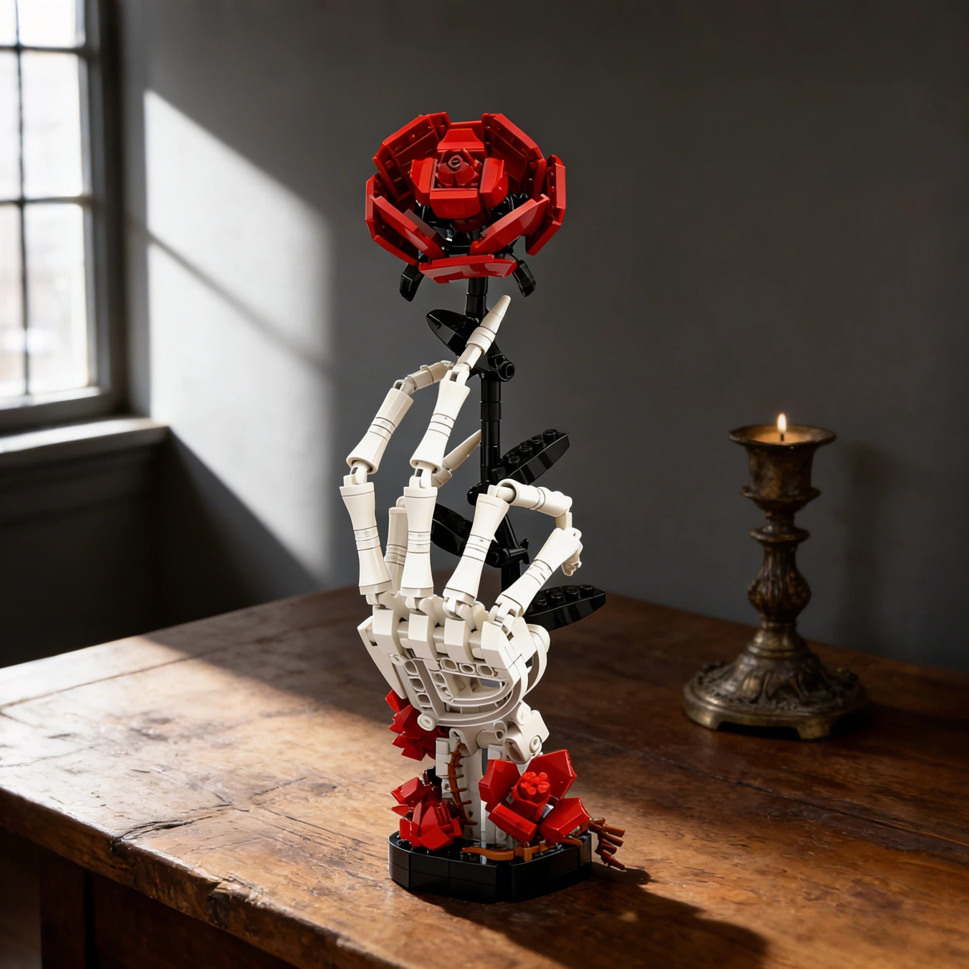 Gothic Skeleton Hand & Rose Brick Set💀🌹