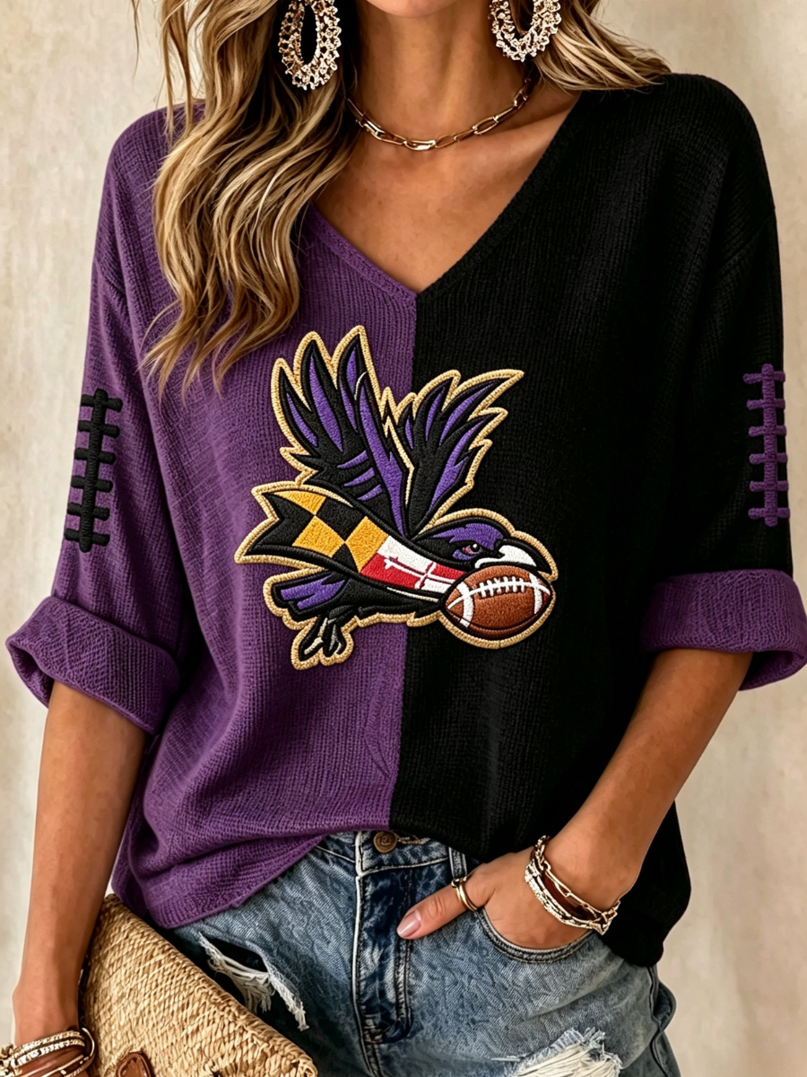 Women'S Football Print Waffle  Top