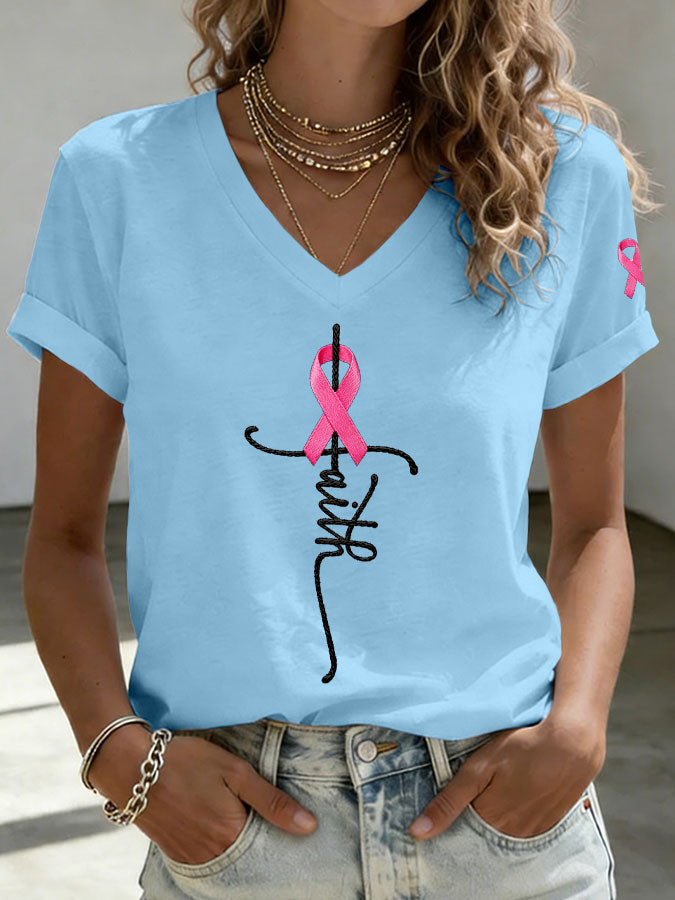Women'S Pink Faith Printed Casual T-Shirt