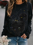 Women'S Casual Black Cat Art Printed Sports Shirt