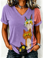 Women'S Cute Cat Printed Casual T-Shirt
