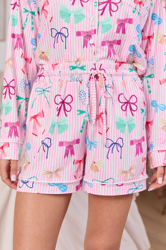 Cozy Crush Pajama Shorts - Take A Bow Pink Stripe FINAL SALE