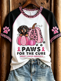 Women's Paws for the Cure Breast Cancer Awareness Dachshund & Pink Pumpkins Print short-sleeved T-shirt