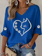 Women's Cute Cat Print Waffle T-shirt