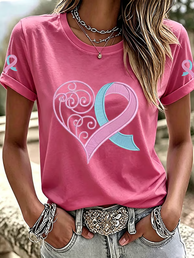 Women'S Breast cancer awareness Printed Casual T-Shirt