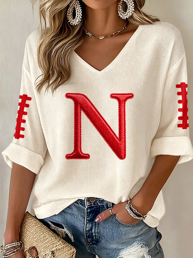 Women'S Football Print Waffle Top