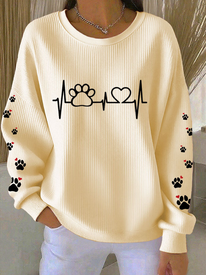 Women's Paw Print Casual Knitted Sweatshirt